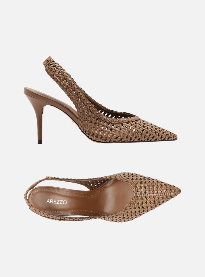 Scarpin Marrom Tressê Bico Fino Slingback