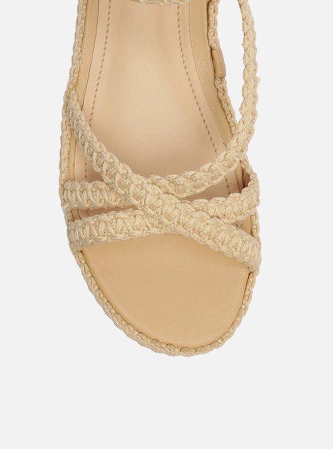 Sandália Nude Flatform Tramada Tiras