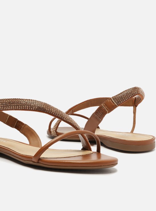 Rasteira Marrom Tira Lateral Curva Strass