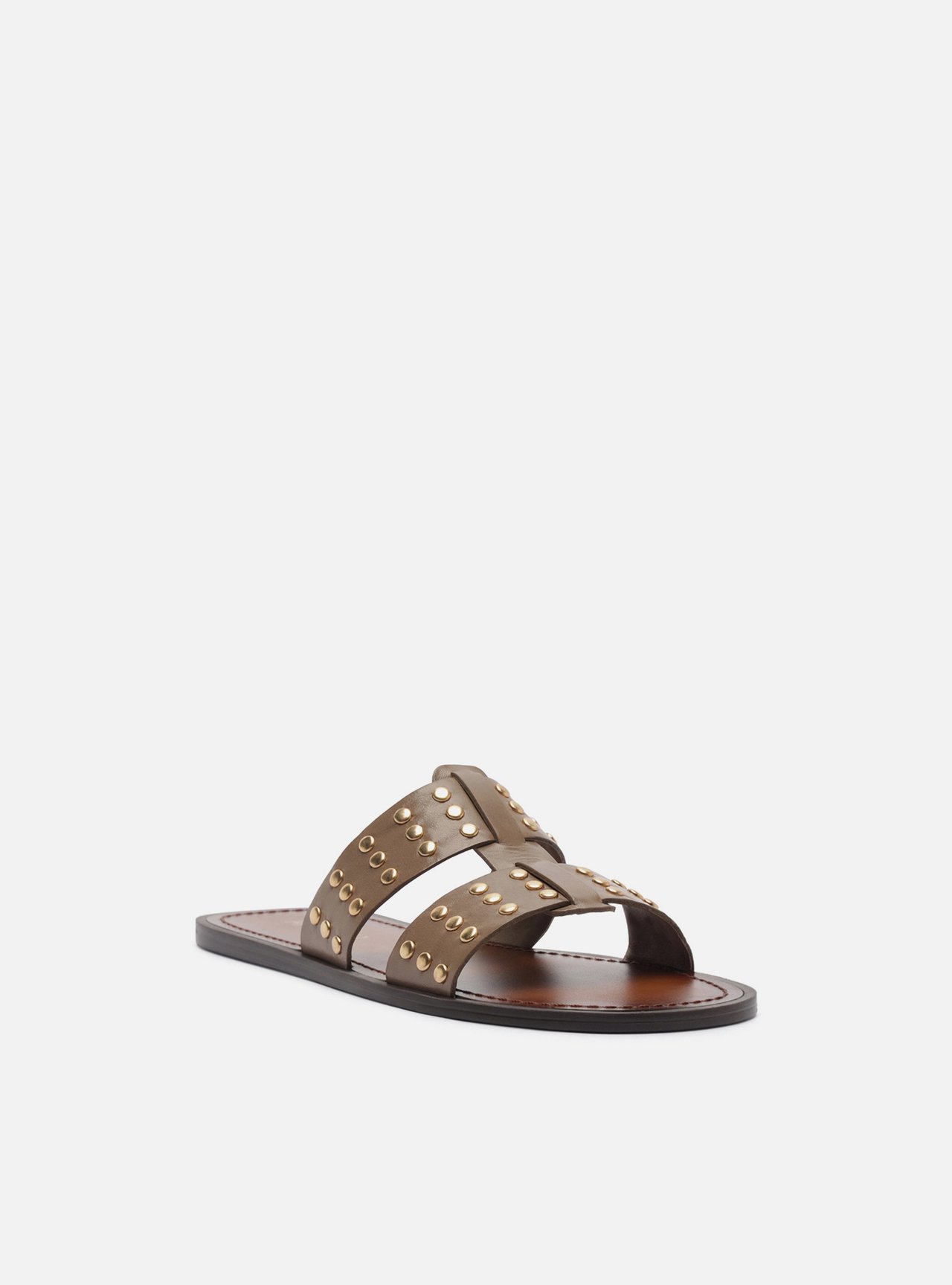 Sandália Rasteira Cinza Couro Studs — foto 2
