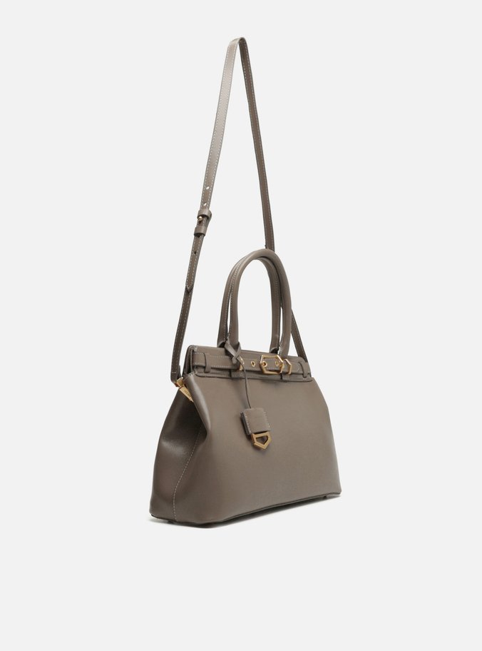 Bolsa Tote Cinza Couro Grande Bag Charm Victória