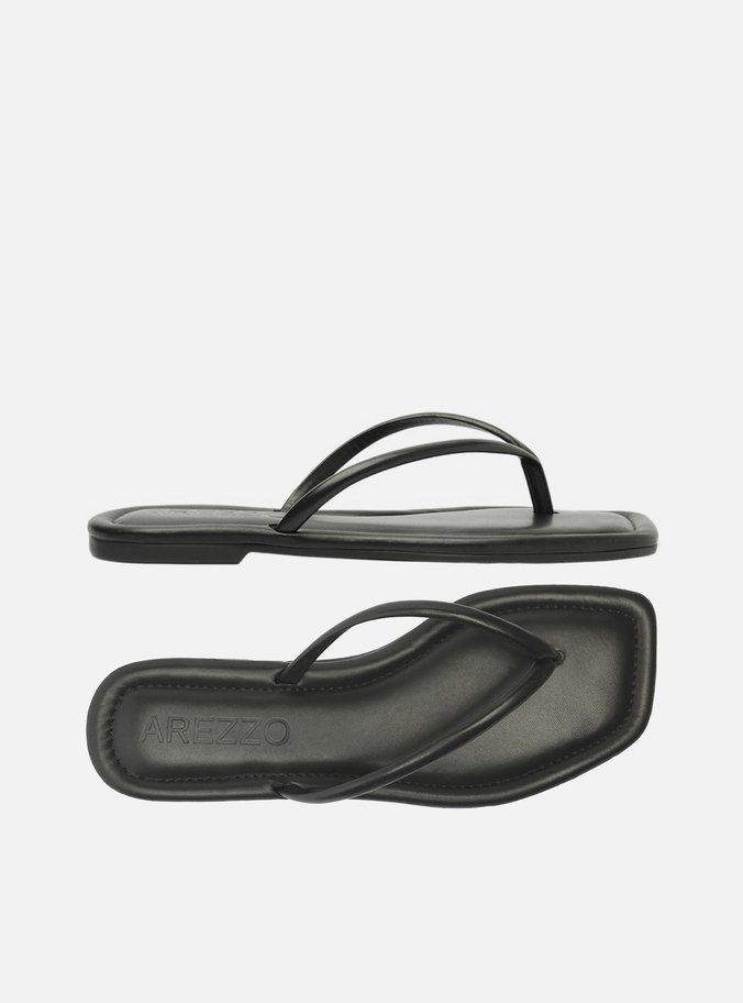 Rasteira Preta Flip Flop Bico Quadrado