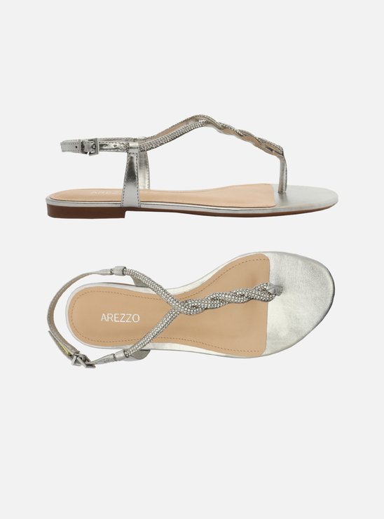 Rasteira Prateada Slim Pedraria Strass