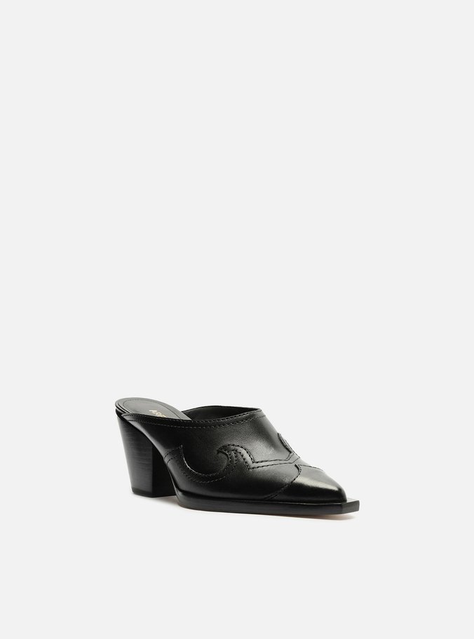 Mule Preta Couro Salto Bloco Western