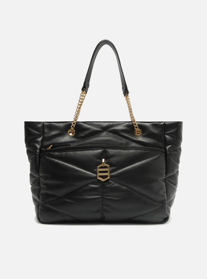 Bolsa Shopping Preta Couro Grande Matelassê