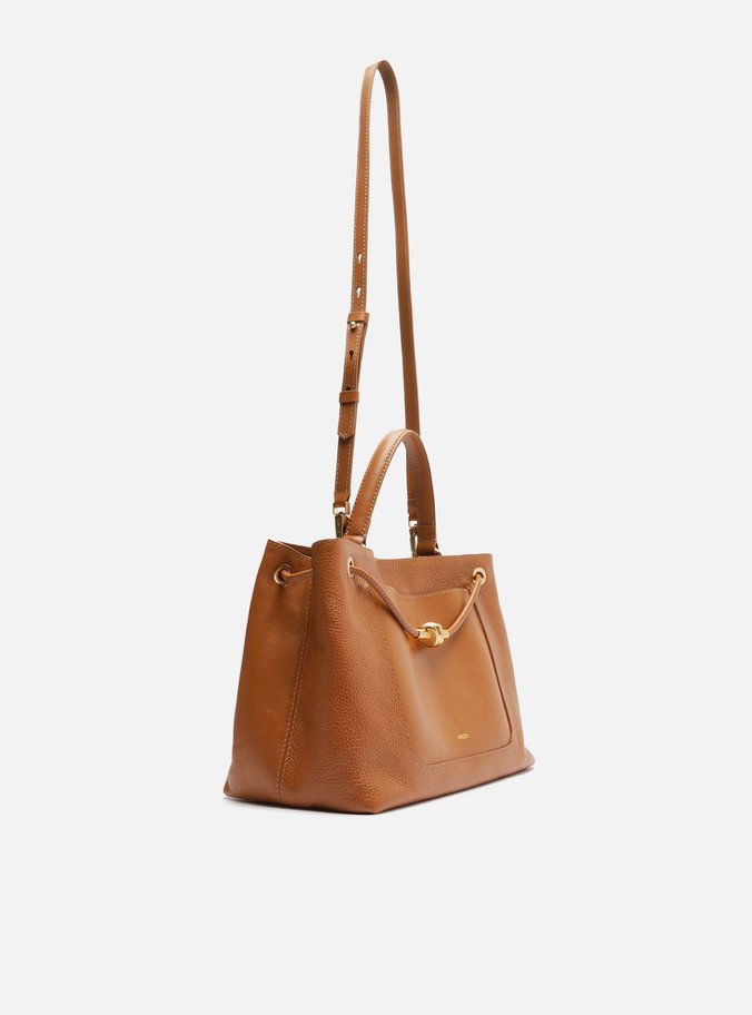 Bolsa Tote Marrom Couro Helena Grande Nó Metal