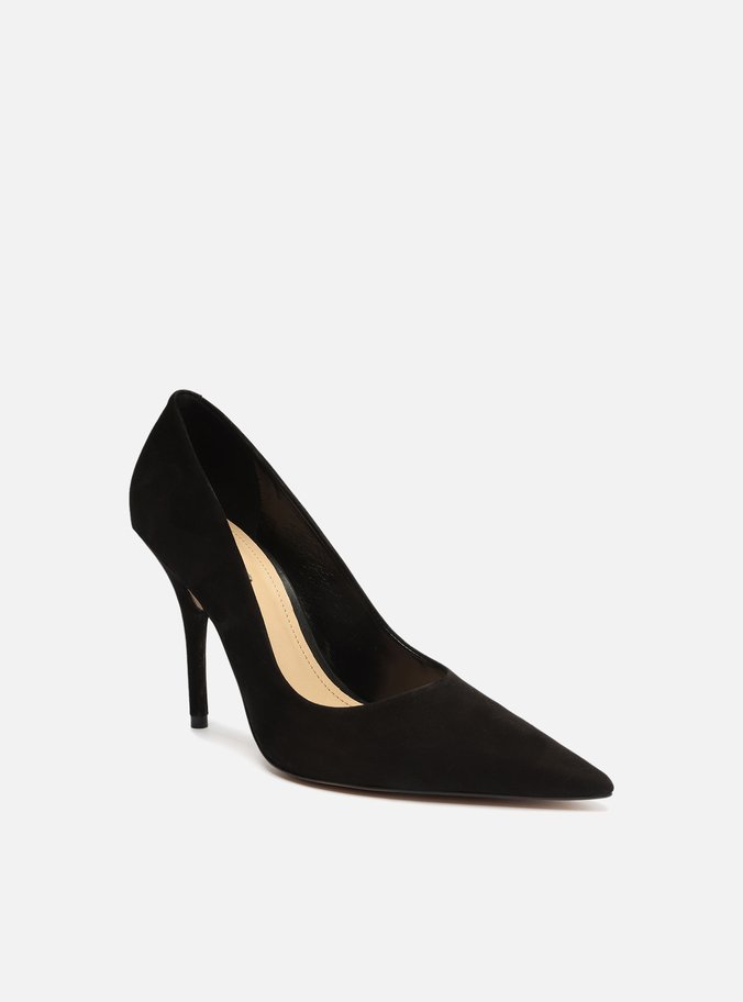Scarpin Preto Nobuck Salto Alto Fino Bico Fino