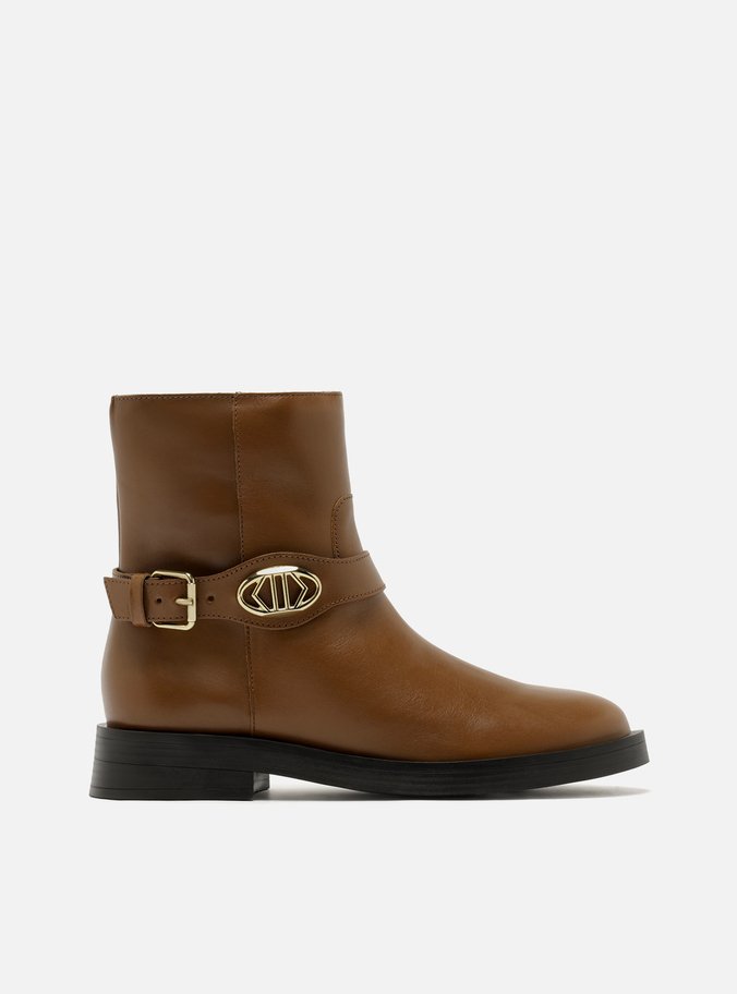 Bota Marrom Couro Cano Curto Detalhe Metal