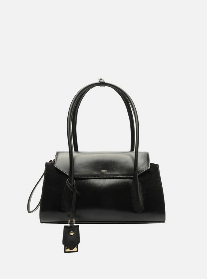 Bolsa Shoulder Preta Couro Média Alça Corrente