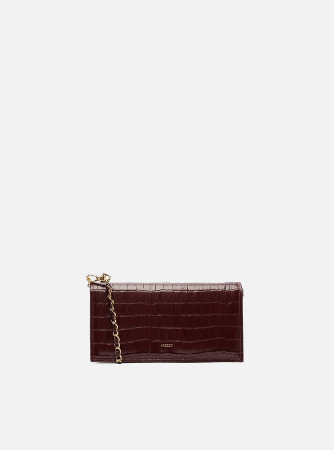 Clutch Vinho Couro Croco Pequena Metal