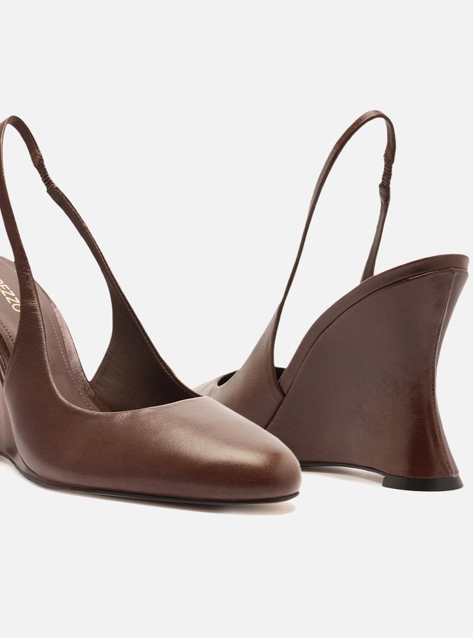 Scarpin Marrom Cacau Couro Salto Anabela Slingback