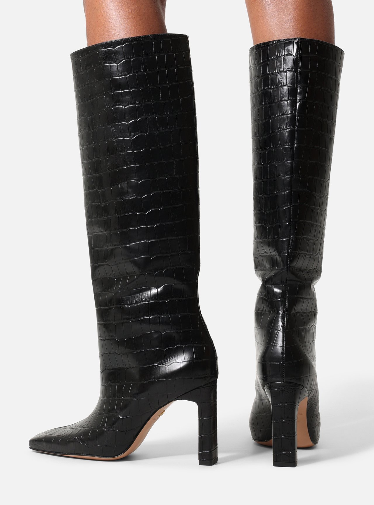 Bota Preta Cano Longo Salto Bloco Croco — foto 6