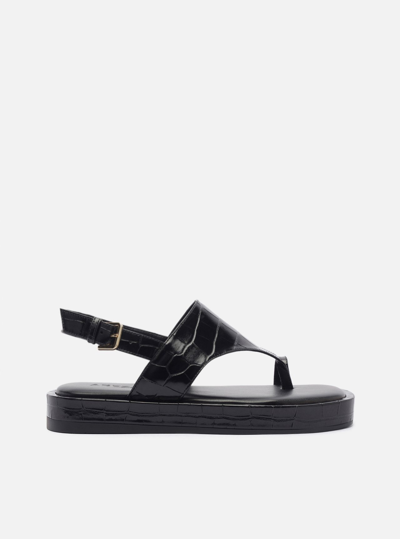 Sandália Flatform Preta Croco Tira Larga — foto 1