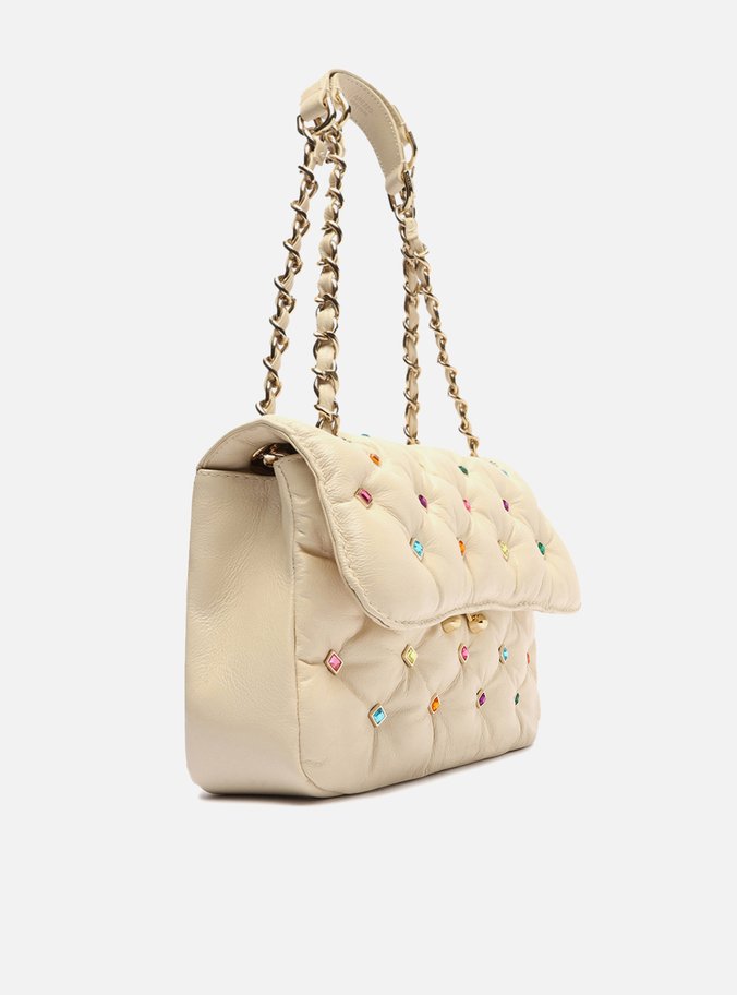 Bolsa Tiracolo Off-White Couro Mizz Stones Média
