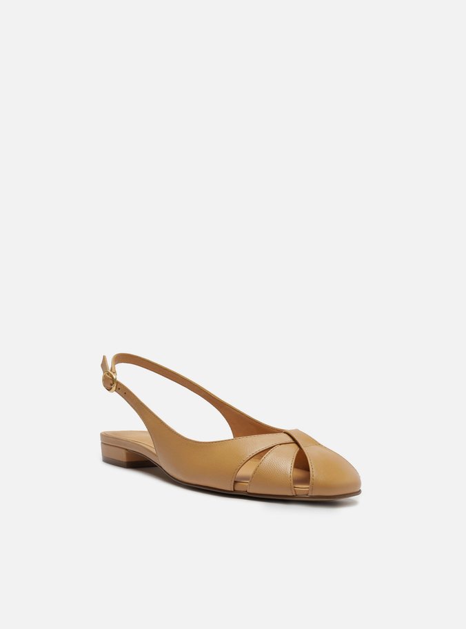 Sapatilha Nude Couro Slingback Cabedal Vazado