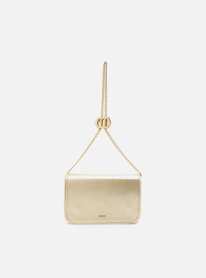 Bolsa Tiracolo Dourada Couro Pequena Corrente
