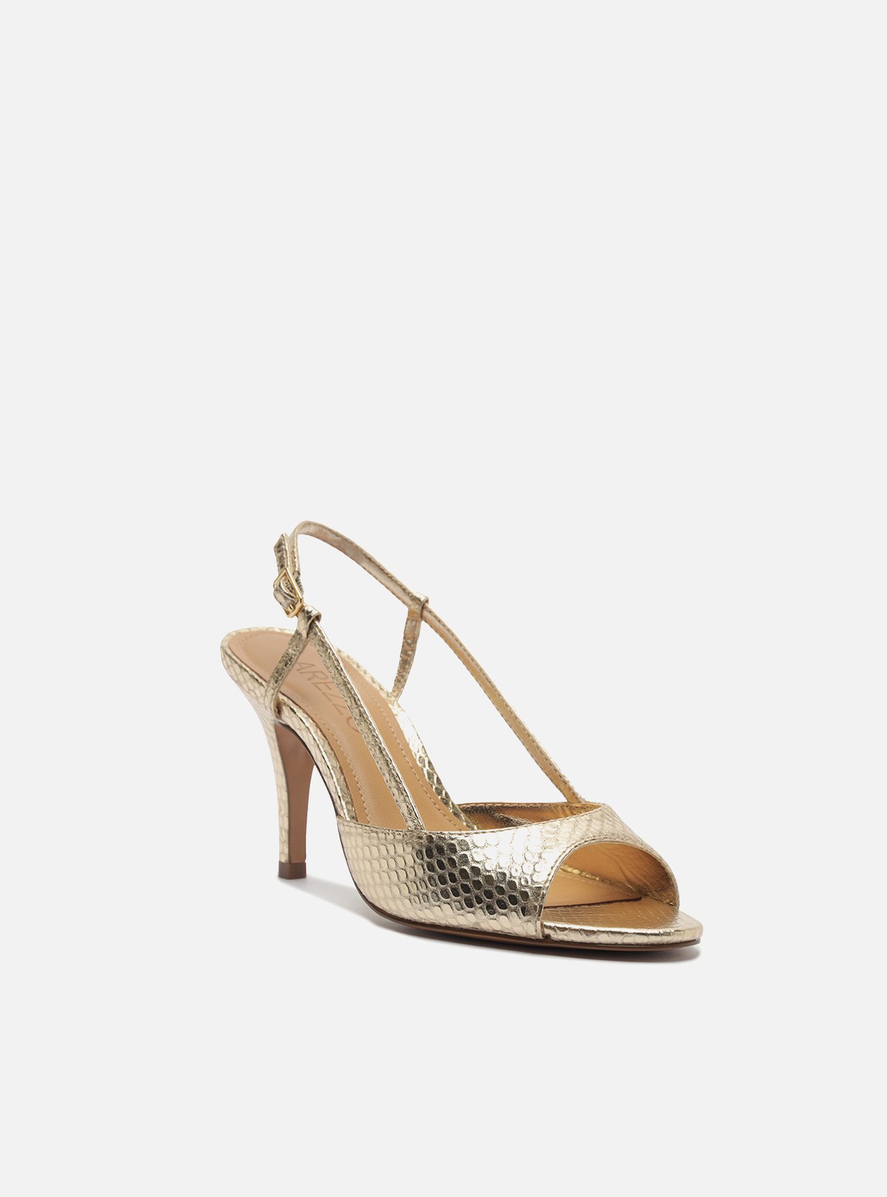 Scarpin Peep Toe Dourado Textura Snake — foto 2