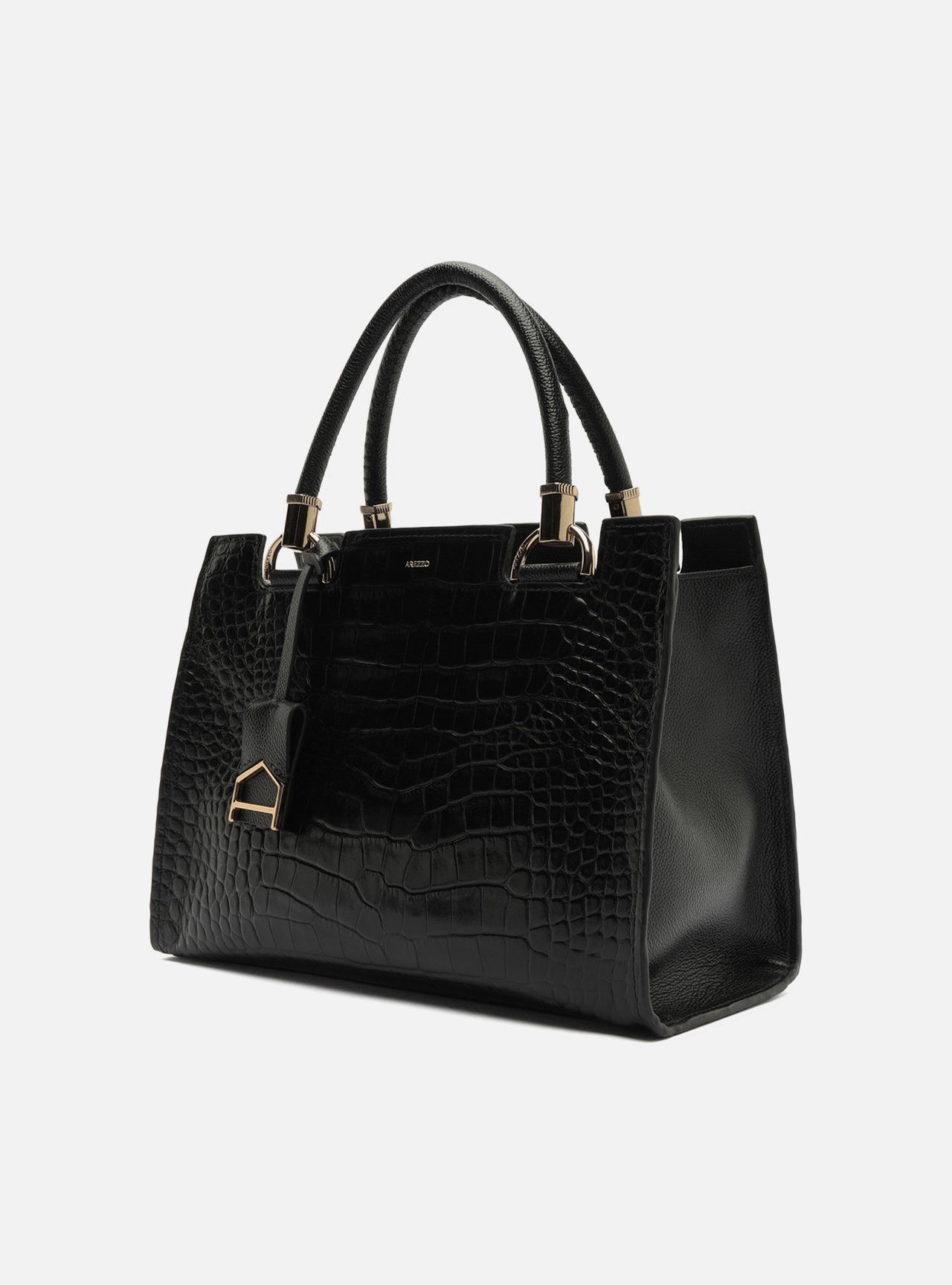 Bolsa Tote Preta Couro Grande Croco — foto 2