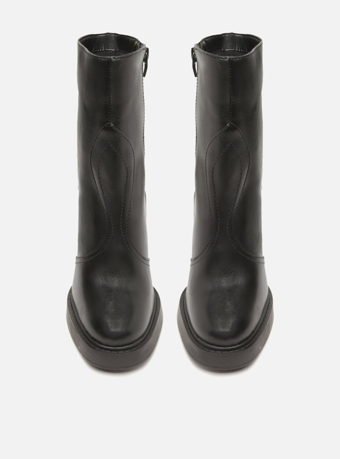 Bota Preta Couro Cano Médio Salto Bloco Detalhe