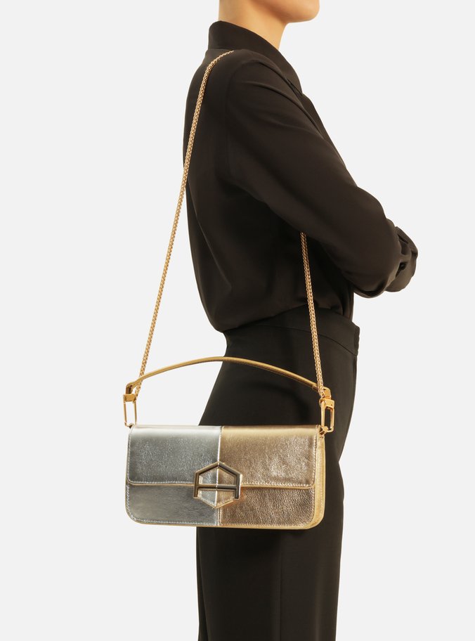 Bolsa Tiracolo Dourada Couro A001 Duo Média