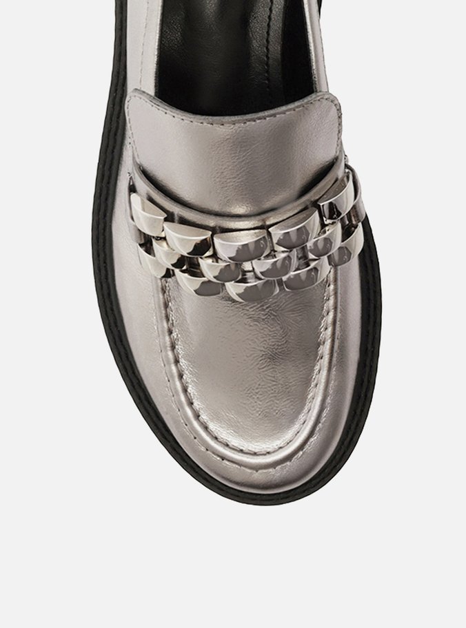 Mocassim Prata Couro Tratorado Metal