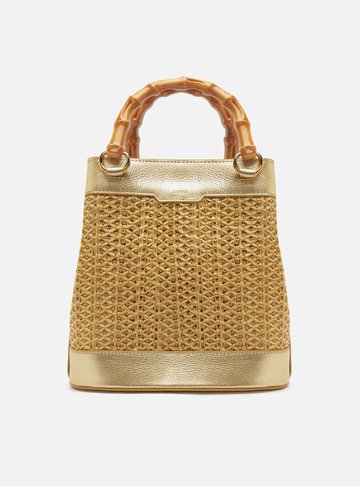 Bolsa Bucket Dourada Couro Palha Isla Média