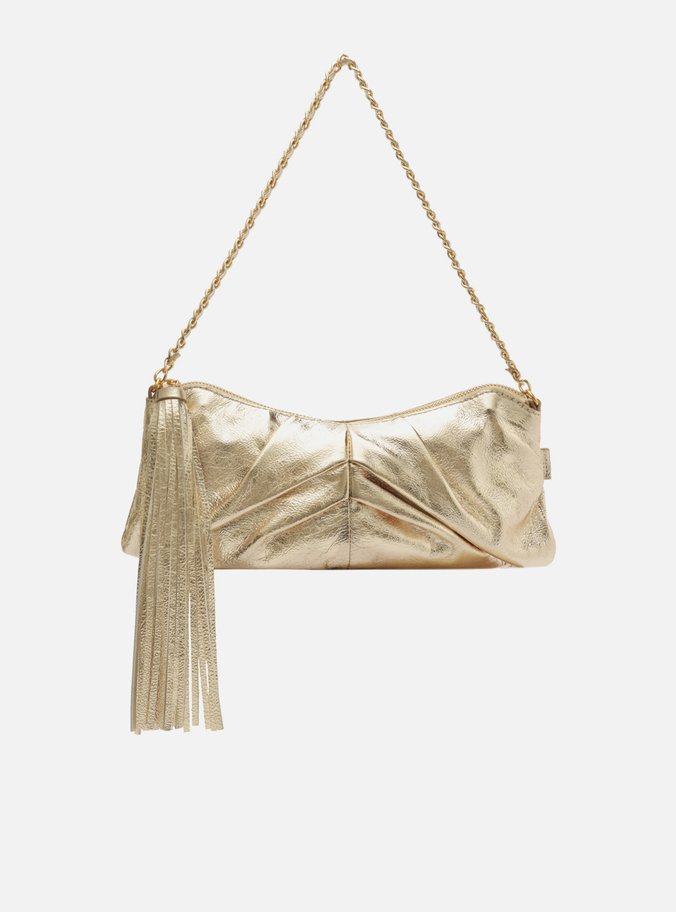 Bolsa Shoulder Dourada Couro Grande Franzida
