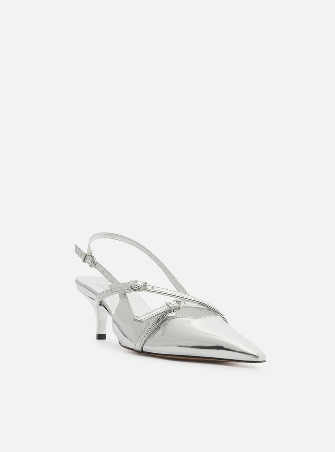 Scarpin Prata Salto Médio Slingback Amélia