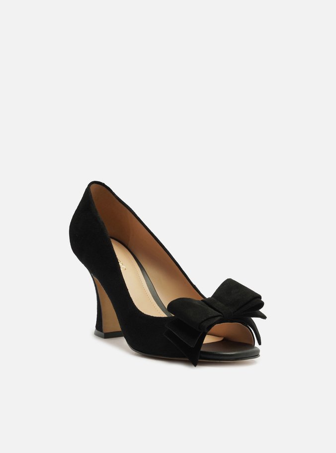 Peep Toe Preto Camurça Salto Médio Laço