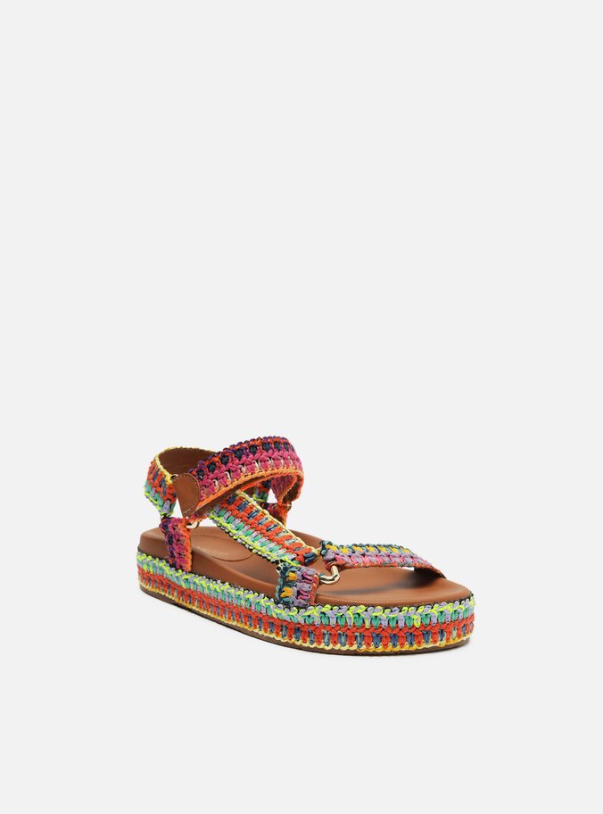 Sandália Papete Colorida Crochê Flatform