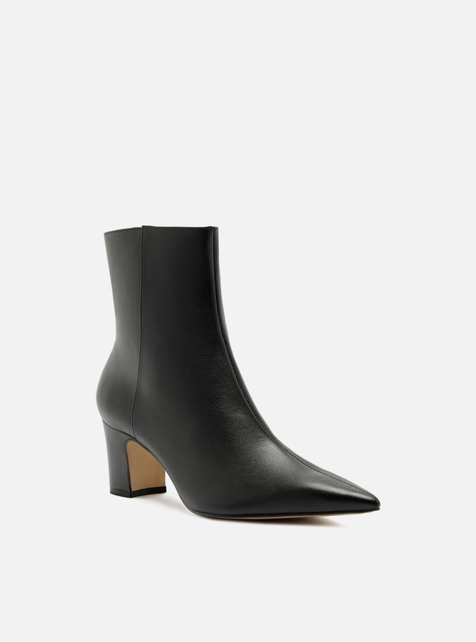 Bota Preta Couro Cano Curto Bico Fino