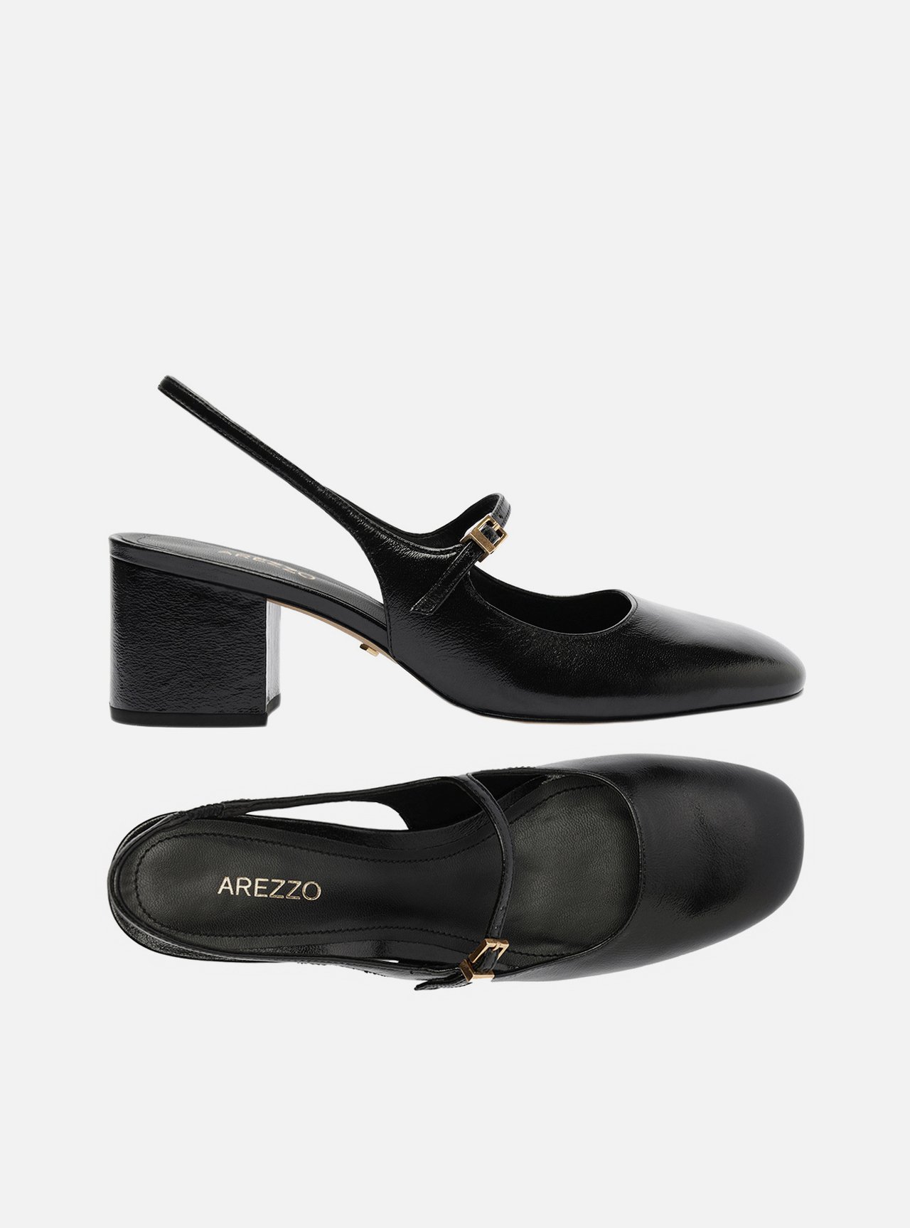 Sapato Boneca Preto Couro Bloco Slingback Classic — foto 5