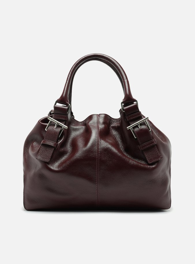 Bolsa Tote Vermelha Couro Grande Fivelas