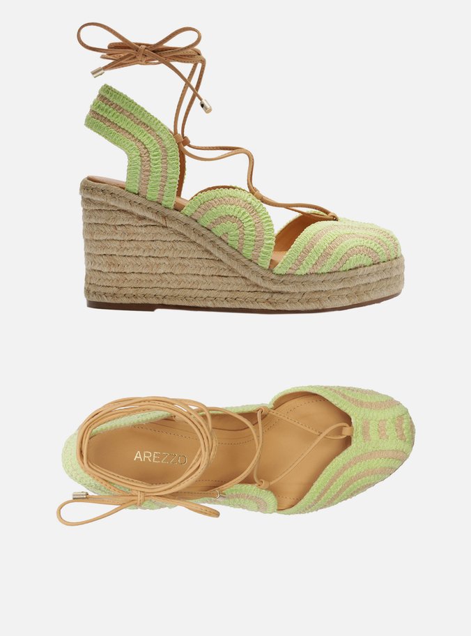Espadrille Verde Bordada Salto Alto Amarração