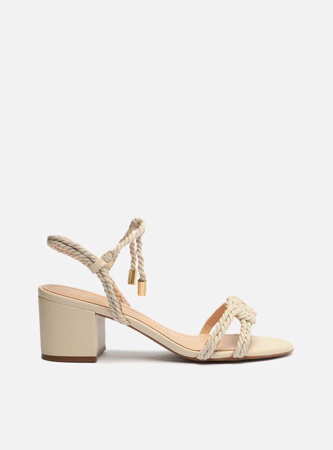 Sandália Off-White Salto Bloco Cordões