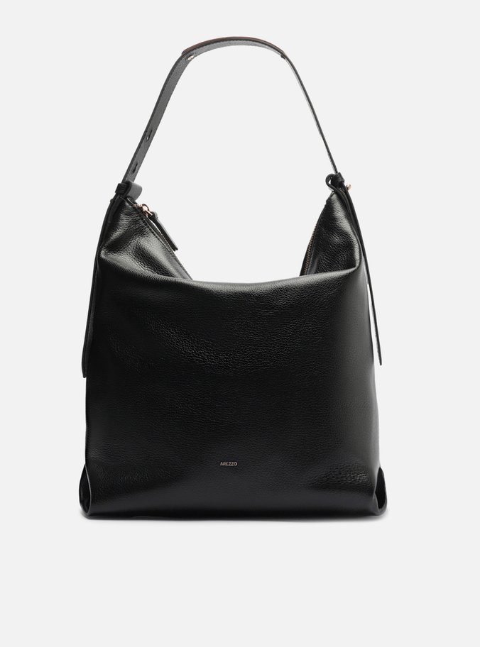 Bolsa Hobo Preta Couro Grande Detalhe Tiras