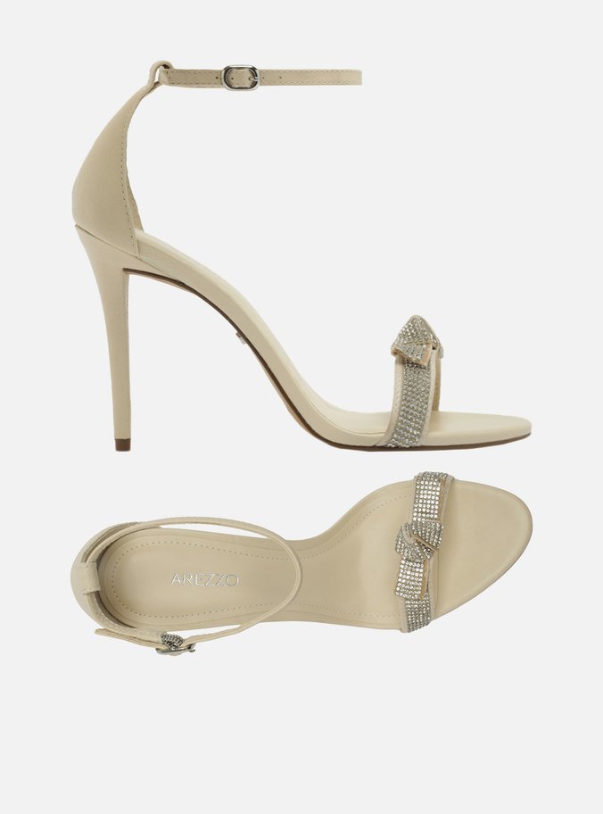 Sandália Nobuck Off-White Nó Brilho Salto Fino