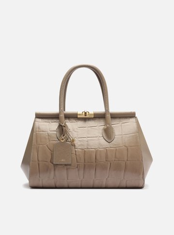 Bolsa Tote Cinza Couro Maxi Croco Grande