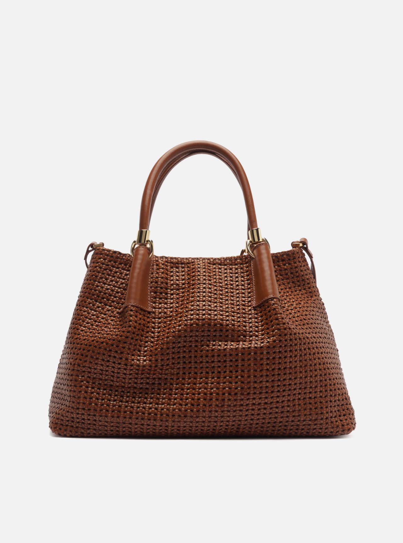 Bolsa Tote Marrom Couro Tramada Grande — foto 1