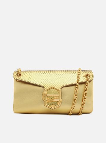 Bolsa Tiracolo Dourada Couro Snake Média