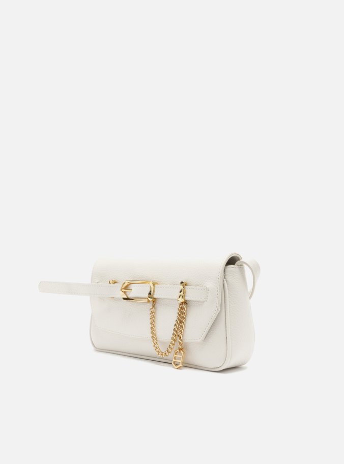 Bolsa Tiracolo Branca Couro Pequena Tira Fivela