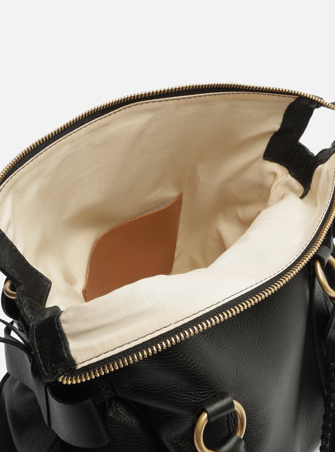 Bolsa Tote Preta Couro Grande Alças Mix