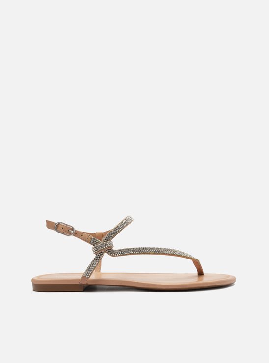 Sandália Rasteira Nude Tira Lateral Strass