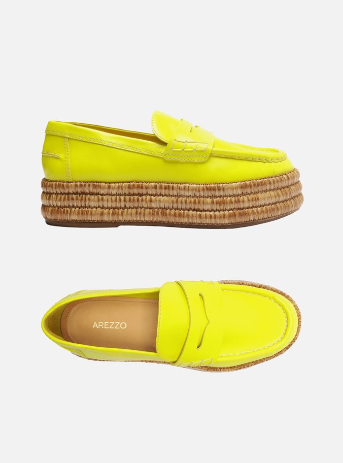 Mocassim Amarelo Couro Flatform Corda