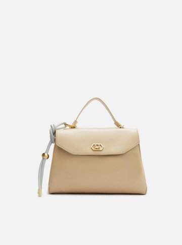 Bolsa Satchel Bege Couro Média Bag Charm Nó