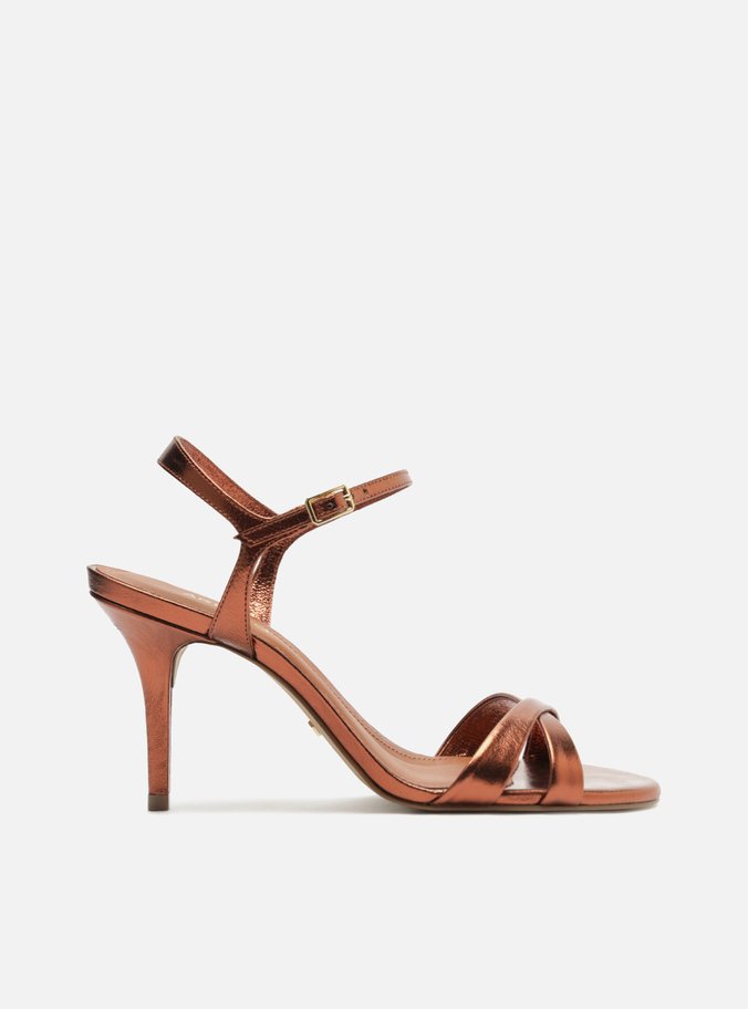 Sandália Marrom Couro Salto Fino Mix Tiras