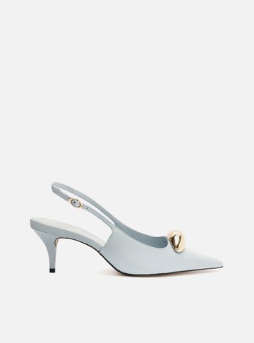 Scarpin Azul Couro Slingback Metal Silvia Braz