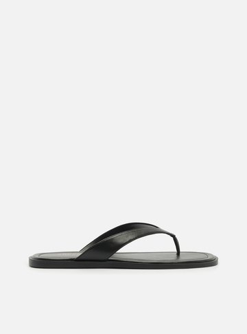 Rasteira Preta Couro Tiras Flip Flop
