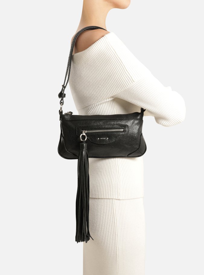 Bolsa Tiracolo Preta Couro Média Barbicacho