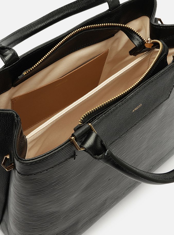 Bolsa Tote Preta Couro Textura Grande